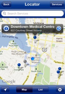 BC Health Service Locator screenshot